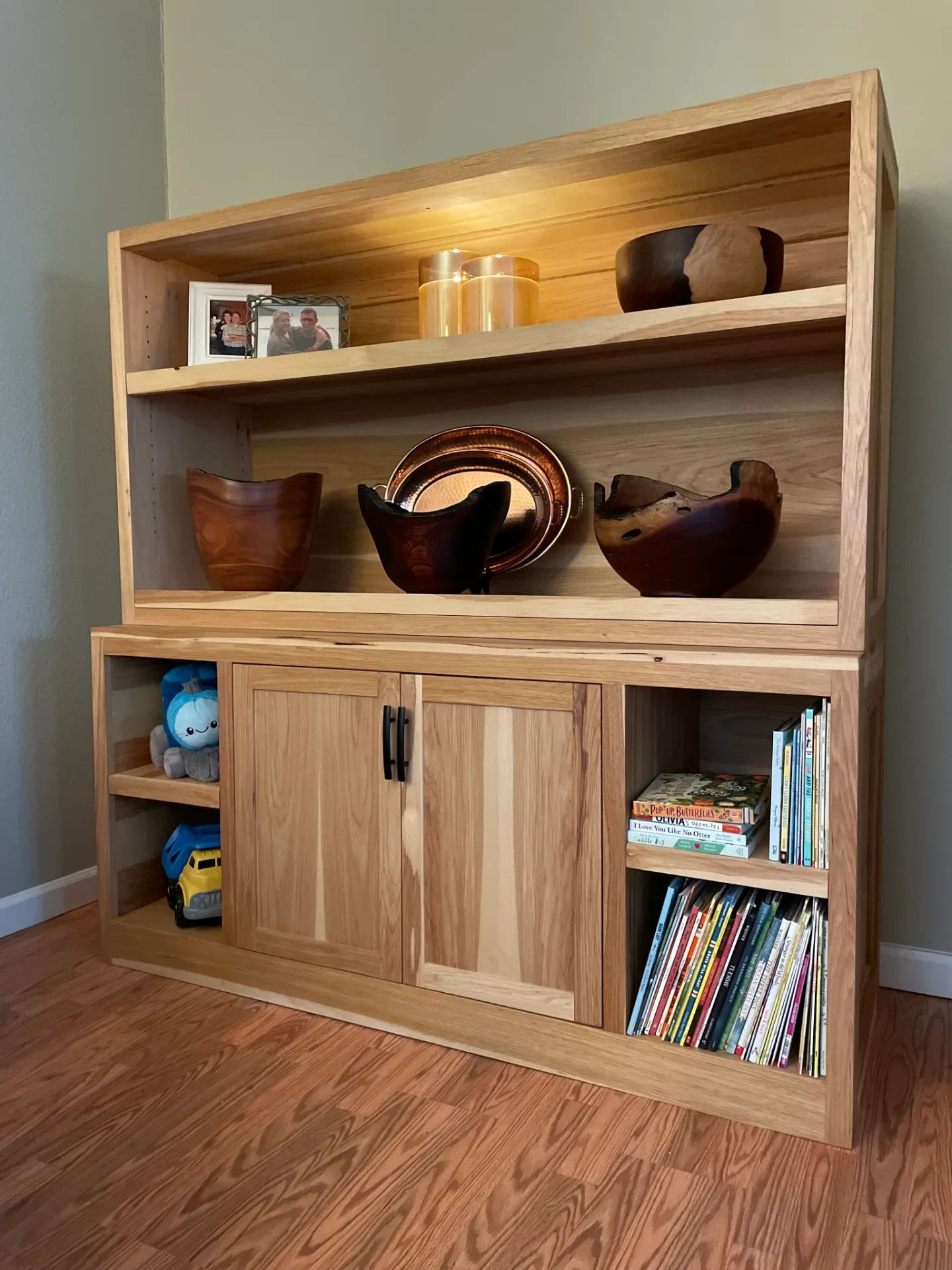 Teresa's hickory bookcase with sliding doors custom built Anchorage AK